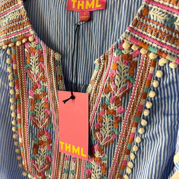 THML Blue Striped Embroidered Blouse - Picture 6 of 7